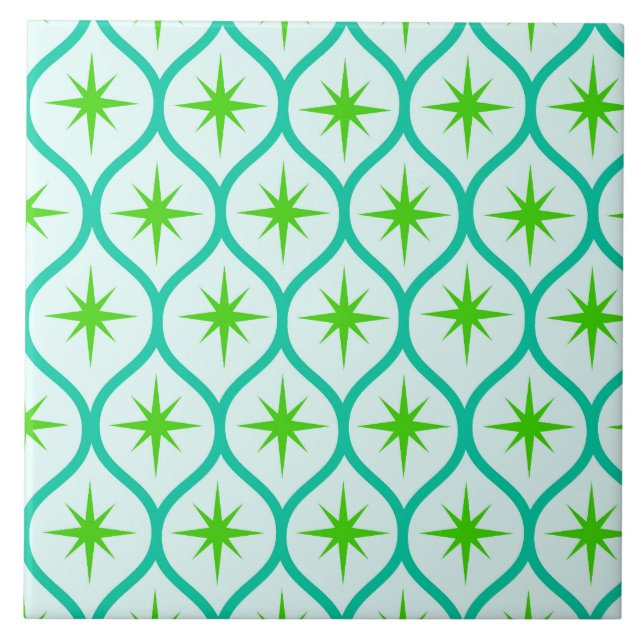 Mid Century Green Starbursts on Ovals Pattern  Tile (Front)