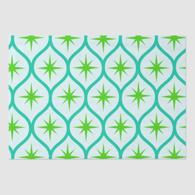 Mid Century Green Starbursts on Ovals Pattern  Tissue Paper (Front)