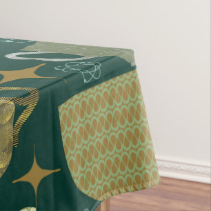 Mid Century Green Teacup Pattern Tablecloth
