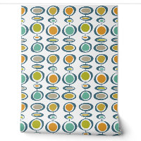 Mid Century Green Turquoise Blue Abstract Circles
