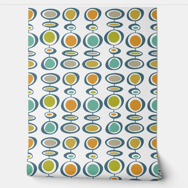Mid Century Green Turquoise Blue Abstract Circles Wallpaper (Unrolling)