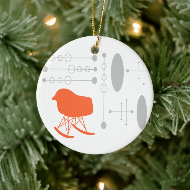 Mid-Century Grey Pattern Chair Silhouette Ceramic Ornament (Tree)