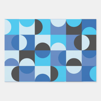 Mid Century Half circles Blue Turqouise Black Wrapping Paper Sheet