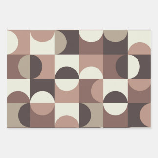 Mid Century Half Circles in Mocha Mousse and brown Wrapping Paper Sheet