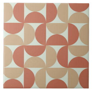 Mid Century Half Circles in Tan and Terracotta  Tile