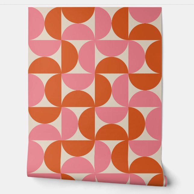 Mid Century Half Circles Pink and Orange  Wallpaper (Unrolling)