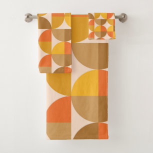 Mid Century Half Circles Yellow Orange Brown  Bath Towel Set