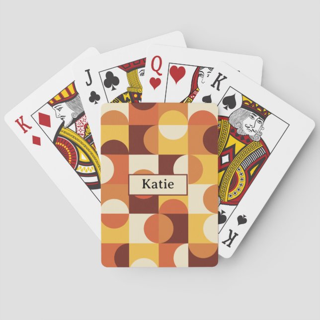 Mid Century Half circles  yellow orange Name  Playing Cards (Back)