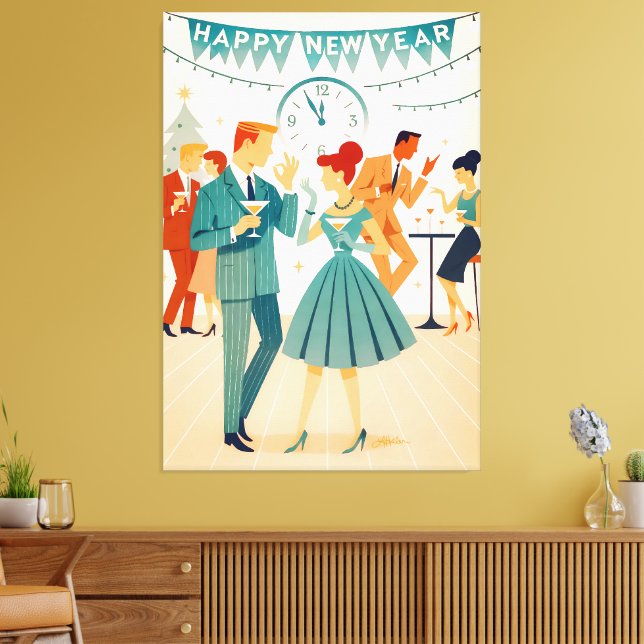 Mid Century Happy New Year The Martini Dance Canvas Print (Insitu(LivingRoom))