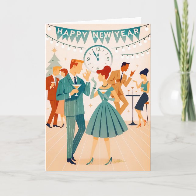 Mid Century Happy New Year The Martini Dance Card (Front)