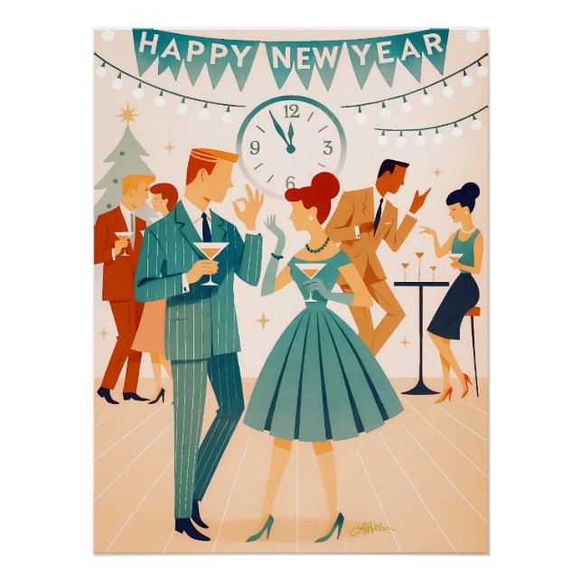Mid Century Happy New Year The Martini Dance Poster (Front)