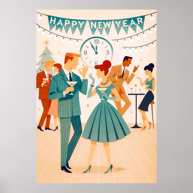 Mid Century Happy New Year The Martini Dance Poster (Front)