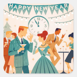 Mid Century Happy New Year The Martini Dance Square Sticker