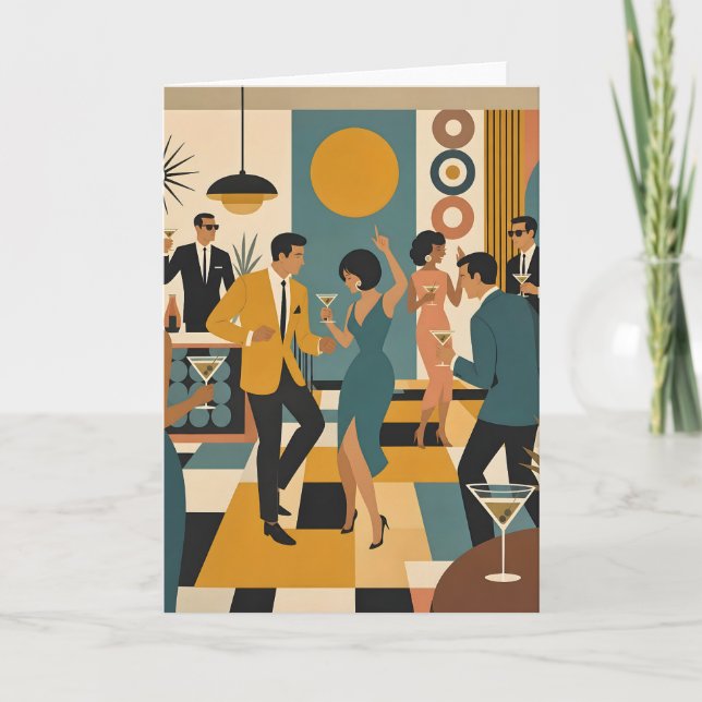 Mid Century Hip Martini Dance Party Card (Front)