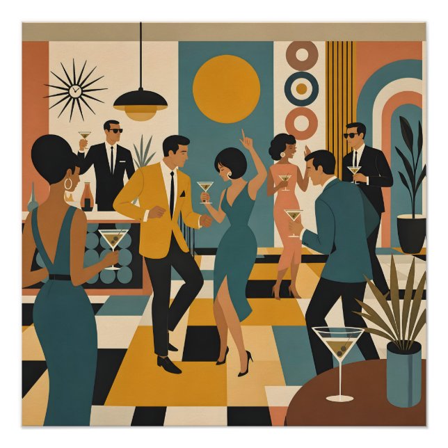Mid Century Hip Martini Dance Party Poster (Front)