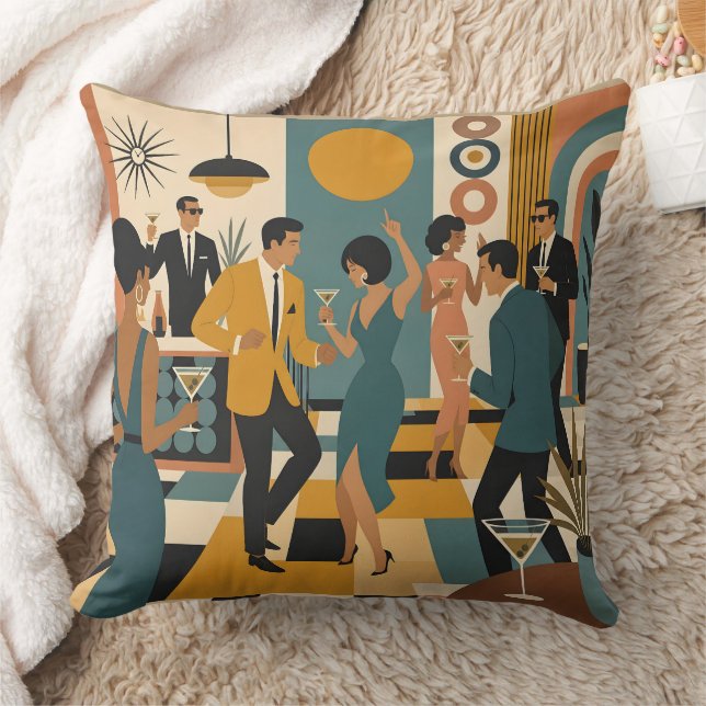 Mid Century Hip Martini Dance Party Throw Pillow (Blanket)