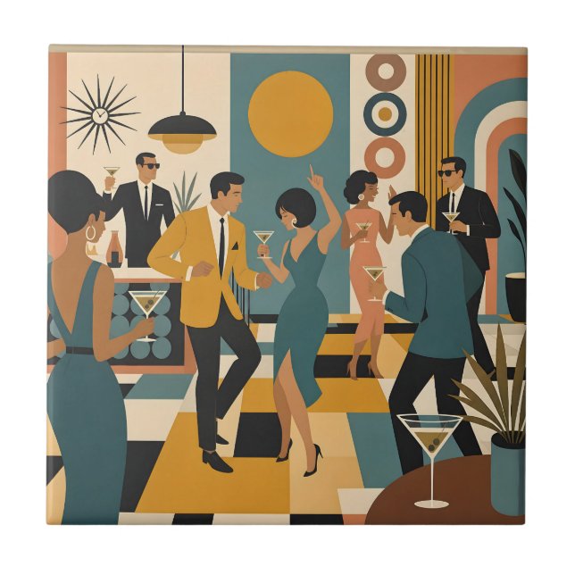 Mid Century Hip Martini Dance Party Tile (Front)