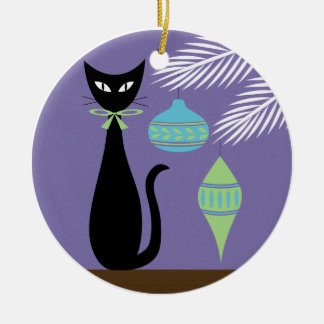 Mid Century Holiday Cat with Ornaments 2