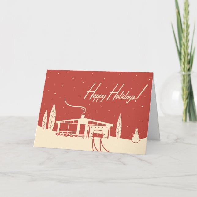 Mid-Century House Christmas Card: Red Holiday Card (Front)