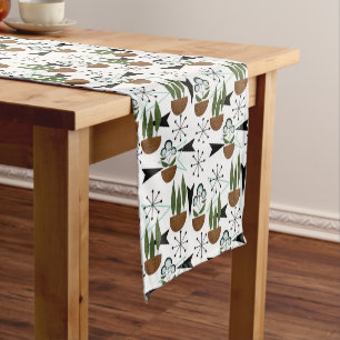 Mid-Century Houseplants on White   Beautiful Retro Short Table Runner
