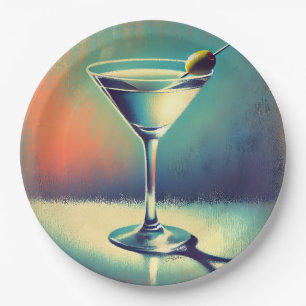 Mid Century I Love The Blues Martini Art Paper Plate