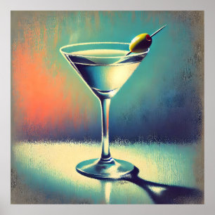 Mid Century I Love The Blues Martini Poster