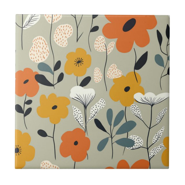 Mid Century Inspired Floral Seamless Pattern Tile (Front)
