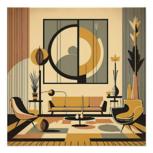 Mid Century Interior Design Autumn Hues Livingroom Poster