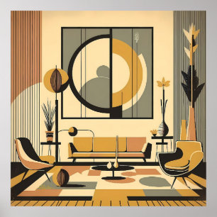 Mid Century Interior Design Autumn Hues Livingroom Poster