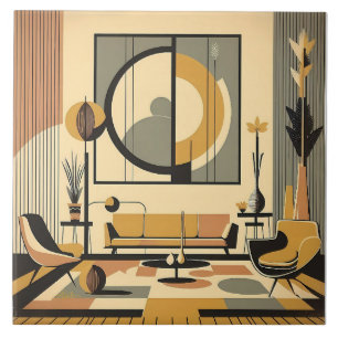 Mid Century Interior Design Autumn Hues Livingroom Tile