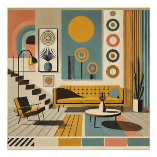 Mid Century Interior Design Desert Livingroom Poster