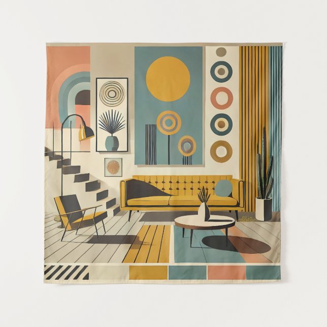 Mid Century Interior Design Desert Livingroom Tapestry (Front)