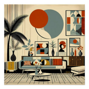 Mid Century Interior Design Eclipse Livingroom Poster