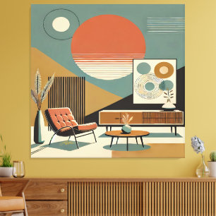 Mid Century Interior Design Sunrise Livingroom Canvas Print