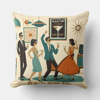 Mid Century Its Atomic Martini Time Cocktail Party Throw Pillow