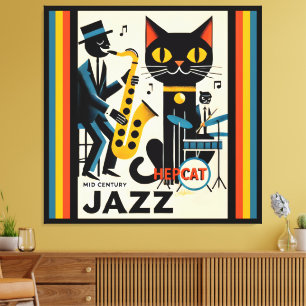Mid Century Jazz Age HepCat Black Cat Canvas Print