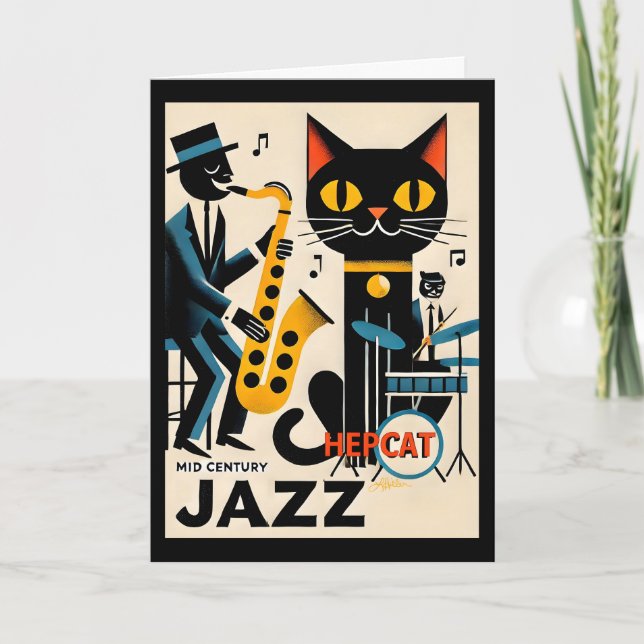 Mid Century Jazz Age HepCat Black Cat Card (Front)