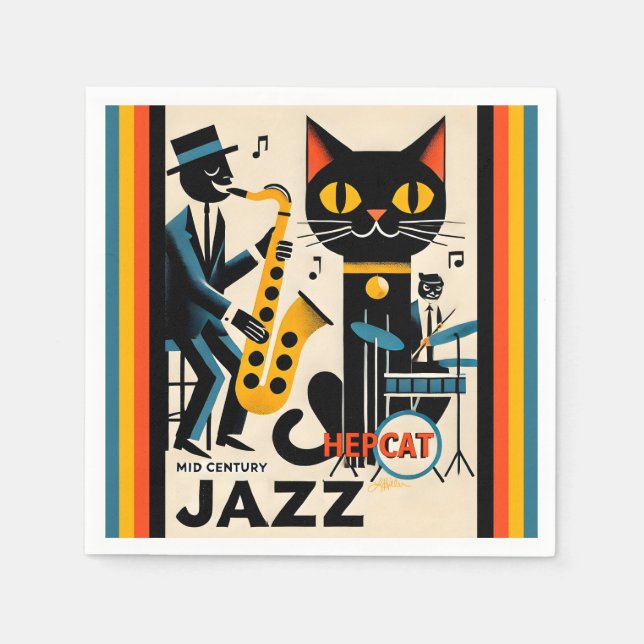 Mid Century Jazz Age HepCat Black Cat Napkin (Front)