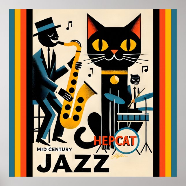 Mid Century Jazz Age HepCat Black Cat Poster (Front)