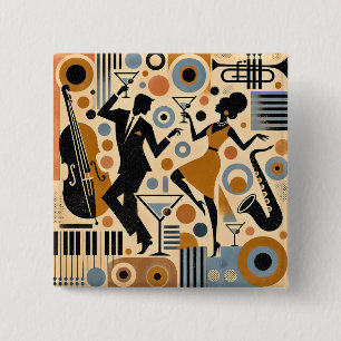 Mid Century Jazz Age Minimalist Art Martini Dance 2 Inch Square Button