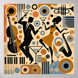 Mid Century Jazz Age Minimalist Art Martini Dance Poster