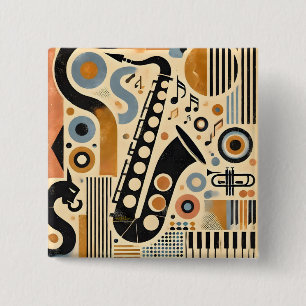 Mid Century Jazz Age Minimalist Art Saxophone 2 Inch Square Button
