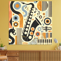 Mid Century Jazz Age Minimalist Art Saxophone