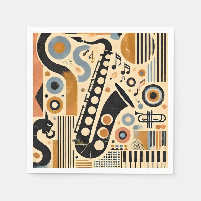Mid Century Jazz Age Minimalist Art Saxophone Napkin (Front)
