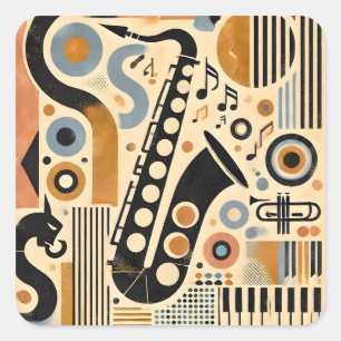 Mid Century Jazz Age Minimalist Art Saxophone Square Sticker