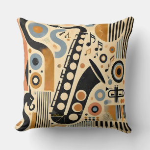 Mid Century Jazz Age Minimalist Art Saxophone Throw Pillow