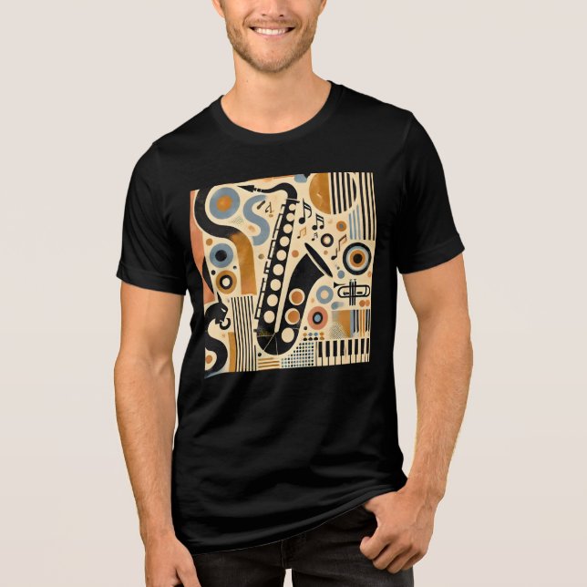 Mid Century Jazz Age Minimalist Art Saxophone Tri-Blend Shirt (Front)