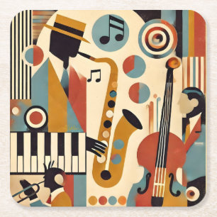 Mid Century Jazz Age Modern Minimalist Trio Square Paper Coaster