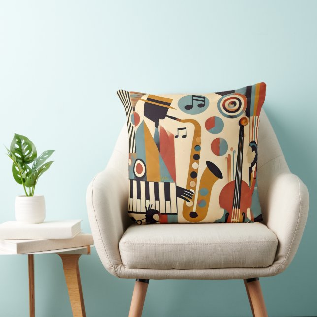 Mid Century Jazz Age Modern Minimalist Trio Throw Pillow (Chair)