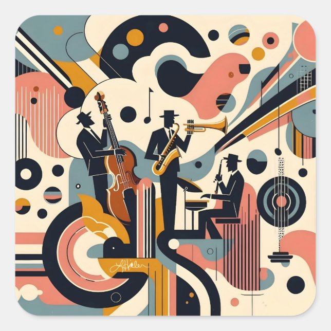 Mid Century Jazz Age Psychedelic Trio Square Sticker (Front)